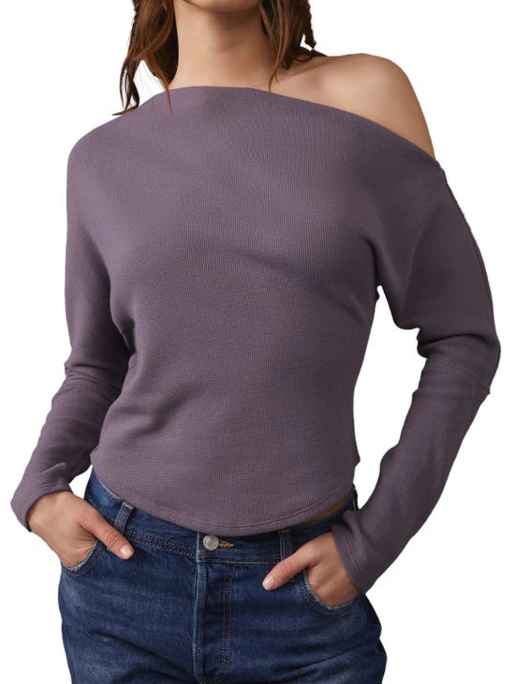 We The Free Fuji Off The Shoulder Thermal Top In Fallen Fig Size Large